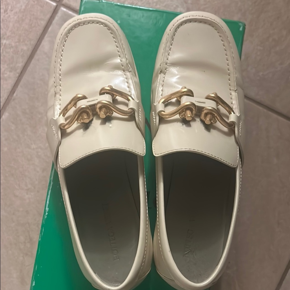 Bottega Veneta Cream Loafers with Gold Accents size 38
